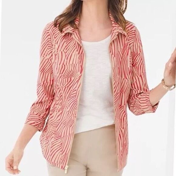 Chico’s Zenergy Neema Painterly Waves Full Zip Active Jacket Size 2 Large Red - Picture 1 of 14